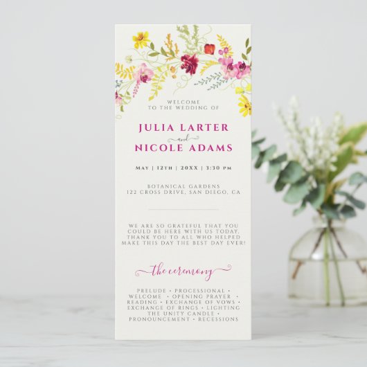 Lila Rosa-Wild-Orchideen-Blume-Wreath-Hochzeit Programm (Stehend Vorderseite)