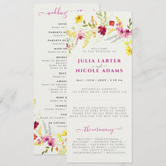 Lila Rosa-Wild-Orchideen-Blume-Wreath-Hochzeit Programm (Vorne/Hinten)