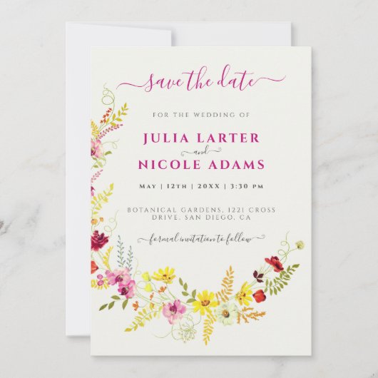 Lila Rosa-Wild-Orchideen-Blume-Wreath-Hochzeit Save The Date (Vorderseite)