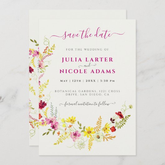 Lila Rosa-Wild-Orchideen-Blume-Wreath-Hochzeit Save The Date (Vorne/Hinten)