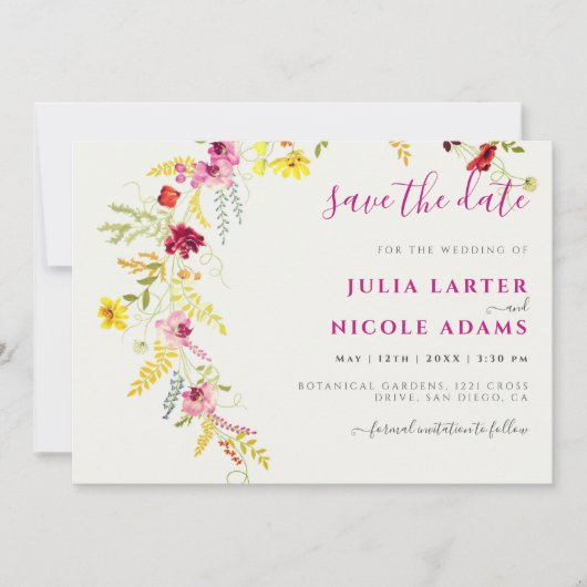 Lila Rosa-Wild-Orchideen-Blume-Wreath-Hochzeit Save The Date (Vorderseite)