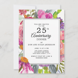 Lila rosa Wildblumen 25. Hochzeitstag Einladung
