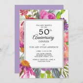 Lila rosa Wildblumen 50. Hochzeitstag Einladung (Vorne/Hinten)