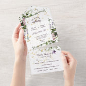 Lila Rosa Wildblumen Blumenzehen All In One Einladung (Abreißen)