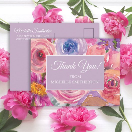 Lila rosa Wildblumen Vielen Dank Postkarte