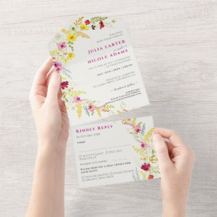 Lila Rosa Wilde Orchideen-Blumenkranz Hochzeit All In One Einladung