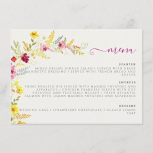 Lila Rosa Wilde Orchideen-Blumenkranz Hochzeit Menükarte