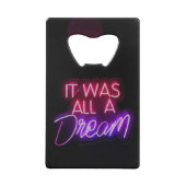 Lila-rosa Wortgrafik Es war alles ein Traumzeichen Geldbeutel Flaschenöffner (Rückseite)