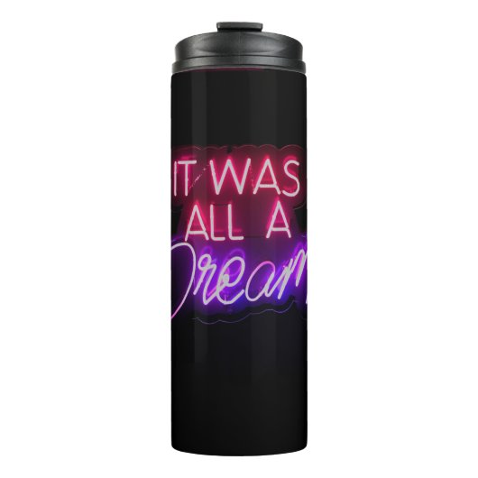 Lila-rosa Wortgrafik Es war alles ein Traumzeichen Thermosbecher (Vorderseite)