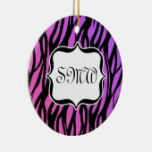 Lila/rosa Zebra Streifen Monogramm Keramikornament (Rechts)