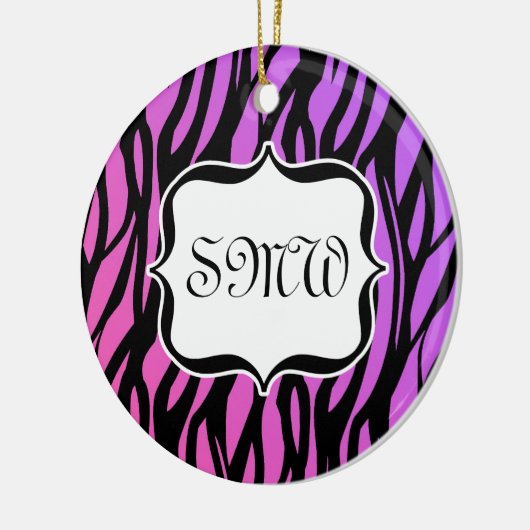 Lila/rosa Zebra Streifen Monogramm Keramikornament (Links)