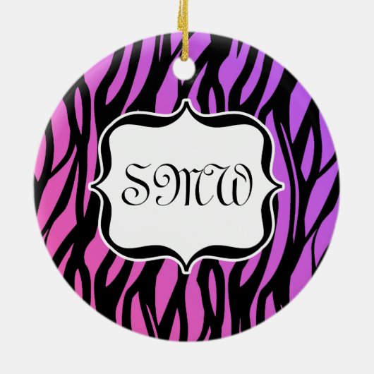 Lila/rosa Zebra Streifen Monogramm Keramikornament (Hinten)