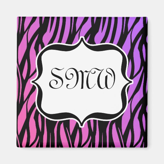 Lila/rosa Zebra Streifen Monogramm Magnet (Vorne)