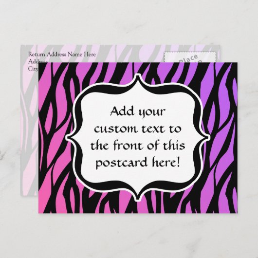 Lila/rosa Zebra Streifen Monogramm Postkarte (Vorne/Hinten)
