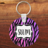 Lila/rosa Zebra Streifen Monogramm Schlüsselanhänger (Rückseite)