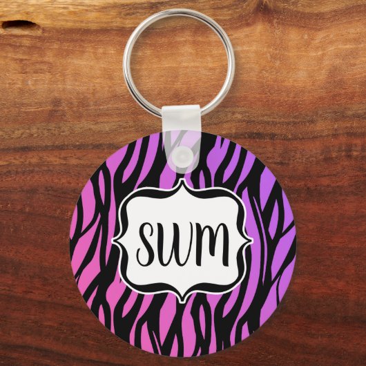 Lila/rosa Zebra Streifen Monogramm Schlüsselanhänger (Vorderseite)