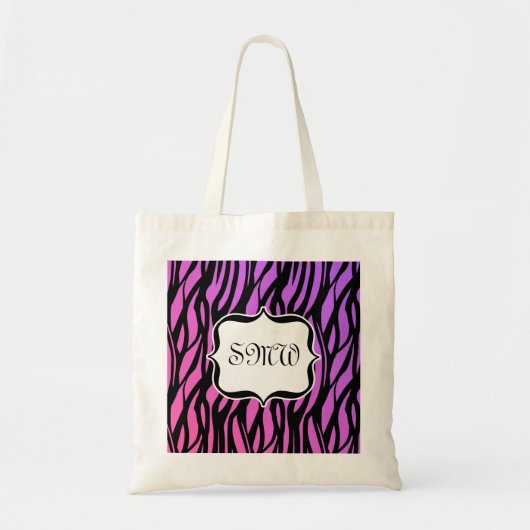 Lila/rosa Zebra-Streifen Monogramm-Tasche Tragetasche (Vorne)