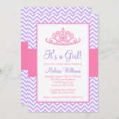 Lila rosa Zickzack Princess Crown Babydusche Einladung (Vorne/Hinten)