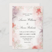 Lila rosafarbene Floraliner Flora Einladung (Vorne/Hinten)