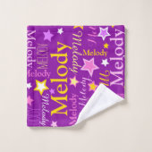 Lila, rosafarbene Mädchen geben Sternenmuster Badhandtuch Set (Waschlappen)