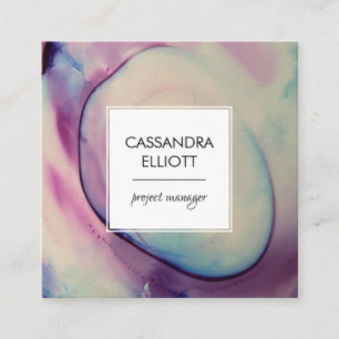 Lila, rosafarbene und blaue Alkoholtupfer Flüssig Quadratische Visitenkarte