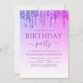 Lila rosafarbener Glitzer jeden Geburtstag Einladung (Vorderseite)