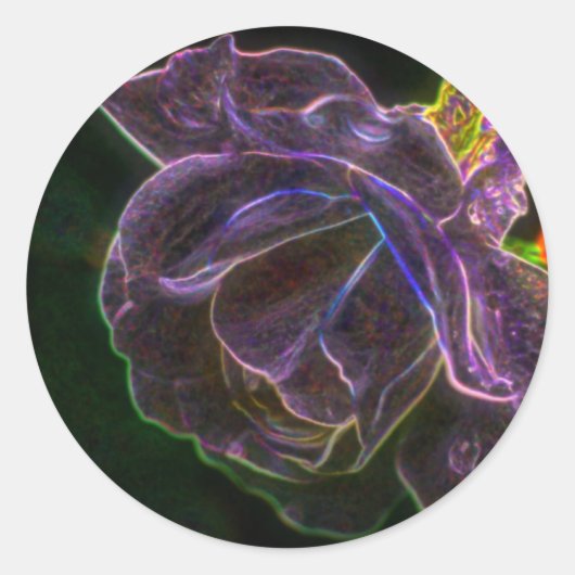 Lila Rose Abstrakte Blume Kunst Runder Aufkleber (Vorderseite)