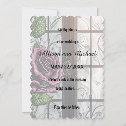 Lila Rose am Fenster - gotischer Stil Einladung (Rückseite)