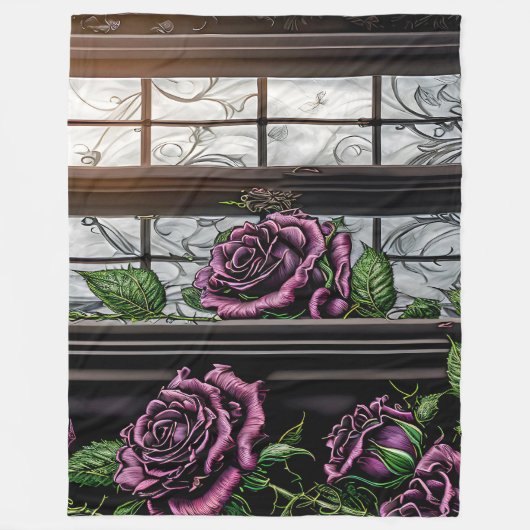 Lila Rose am Fenster - gotischer Stil Fleecedecke (Vorderseite)