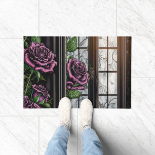Lila Rose am Fenster - gotischer Stil Fußmatte