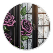 Lila Rose am Fenster - gotischer Stil Keramikknauf (Vorderseite)