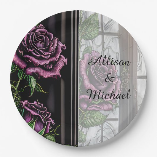 Lila Rose am Fenster - gotischer Stil Pappteller (Vorderseite)