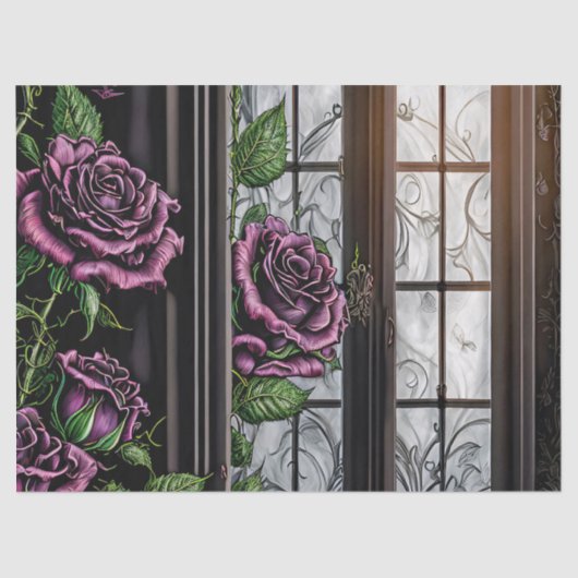 Lila Rose am Fenster - gotischer Stil Seidenpapier (Vorderseite)