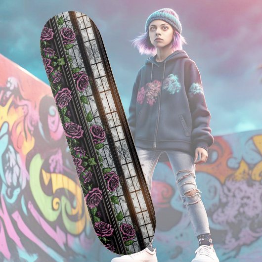 Lila Rose am Fenster - gotischer Stil Skateboard