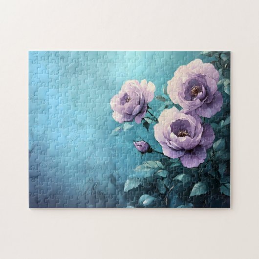 Lila Rose auf Aquamarin Puzzle (Horizontal)