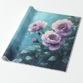 Lila Rose auf Aquamariner Decoupage Geschenkpapier (Ungerollt)