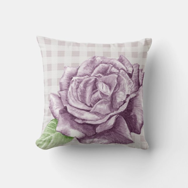 Lila Rose auf Lilac Gingham Kissen (Vorderseite)