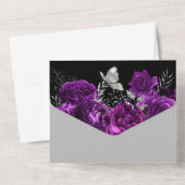 Lila Rose aus schwarzem Silber All In One Einladung (Rückseite)