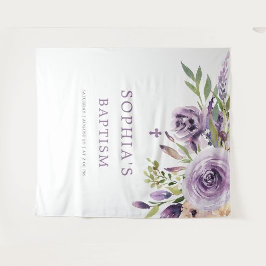 Lila Rose Blume Taufe Tapesti Wandteppich (Vorderseite (Horizontal))