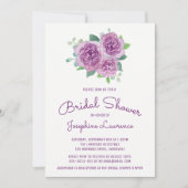 Lila Rose Blumendusche Einladungen (Vorderseite)