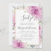 Lila Rose Blumengoldrahmen 60. Geburtstag sechzig Einladung (Vorderseite)