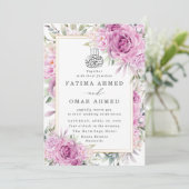 Lila Rose blumenislamische Hochzeit Einladung (Stehend Vorderseite)