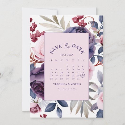 Lila Rose Blumenkalender Hochzeit Save The Date (Vorderseite)