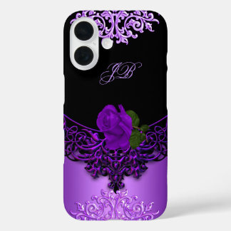 Lila Rose Blumenlatte Schwarz iPhone 16 Hülle