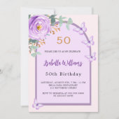Lila Rose Blumenrosa Schmetterlinge Geburtstag Einladung (Vorderseite)