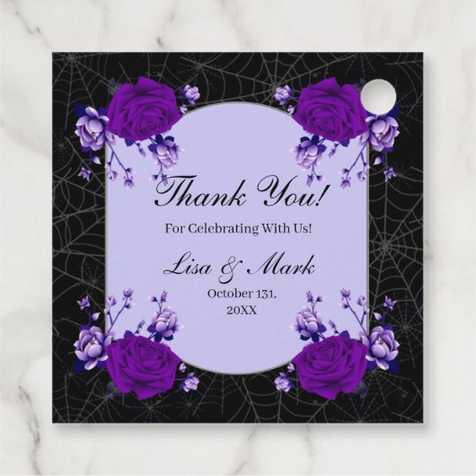 Lila Rose Blumenspinne Hochzeit im Herbst Geschenkanhänger (Rückseite)