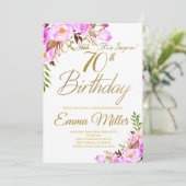 Lila Rose Blumenüberraschung 70. Geburtstagsparty Einladung (Stehend Vorderseite)