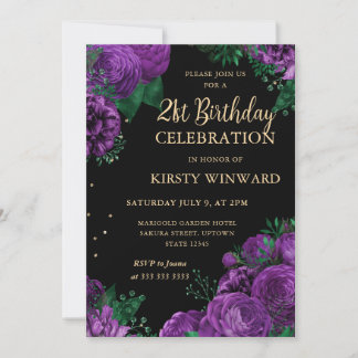 Lila Rose Border Floral 21. Geburtstag Einladung