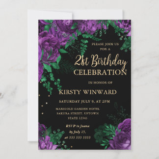 Lila Rose Border Floral 21. Geburtstag Einladung