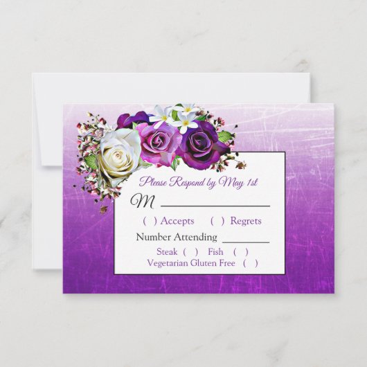 Lila Rose Bouquet Elegante Wedding RSVP Karte (Vorderseite)